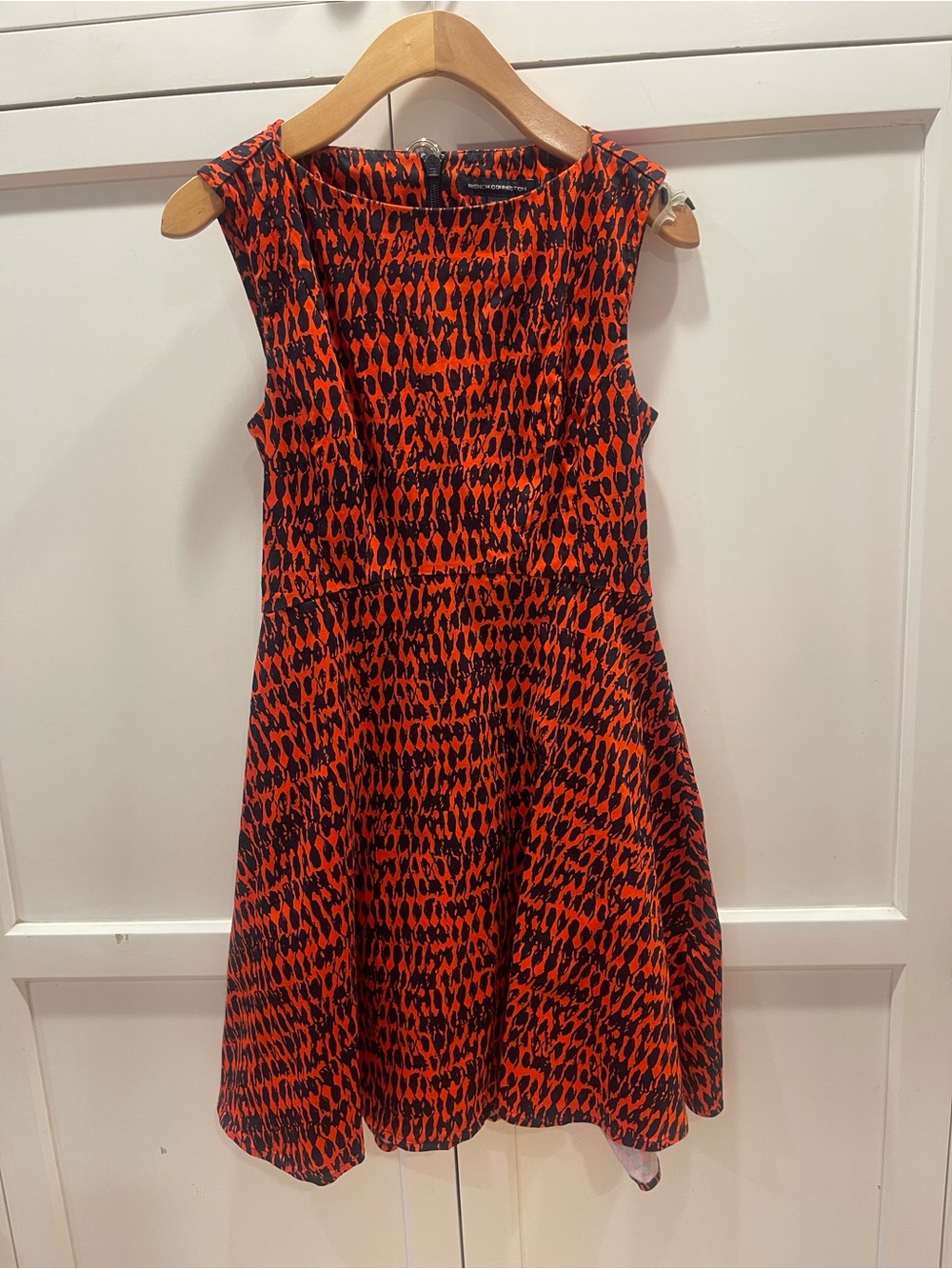 French Connection Size 4 Printed A-Line Dress Navy & Burnt Orange